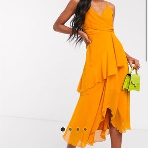 ASOS DESIGN soft layered cami midi dress in sunflower yellow